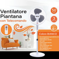 Ventilatore a Piantana Bianco 50W con Telecomando Timer 3 Velocità Base Tonda
