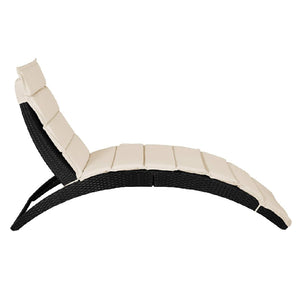 Lettino Sdraio Pieghevole Giardino Esterno con Cuscino, Rattan Salvaspazio Relax Nero Beige