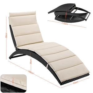 Lettino Sdraio Pieghevole Giardino Esterno con Cuscino, Rattan Salvaspazio Relax Nero Beige