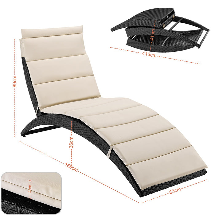 Lettino Sdraio Pieghevole Giardino Esterno con Cuscino, Rattan Salvaspazio Relax Nero Beige