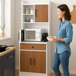 Armadio da Cucina Alto Credenza Multiuso Mobile Salvaspazio Bianco e Quercia