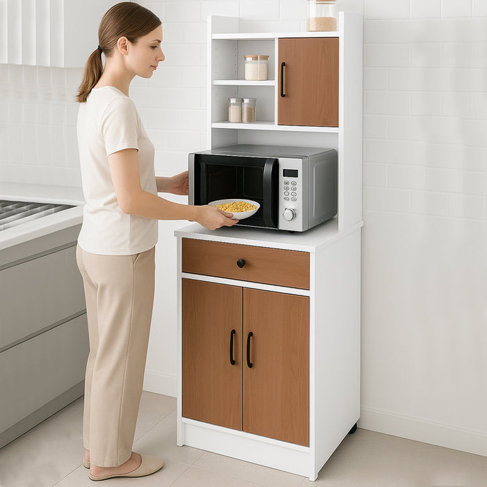 Armadio da Cucina Alto Credenza Multiuso Mobile Salvaspazio Bianco e Quercia
