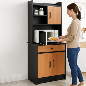 Armadio da Cucina Alto Credenza Multiuso Mobile Salvaspazio Nero e Quercia