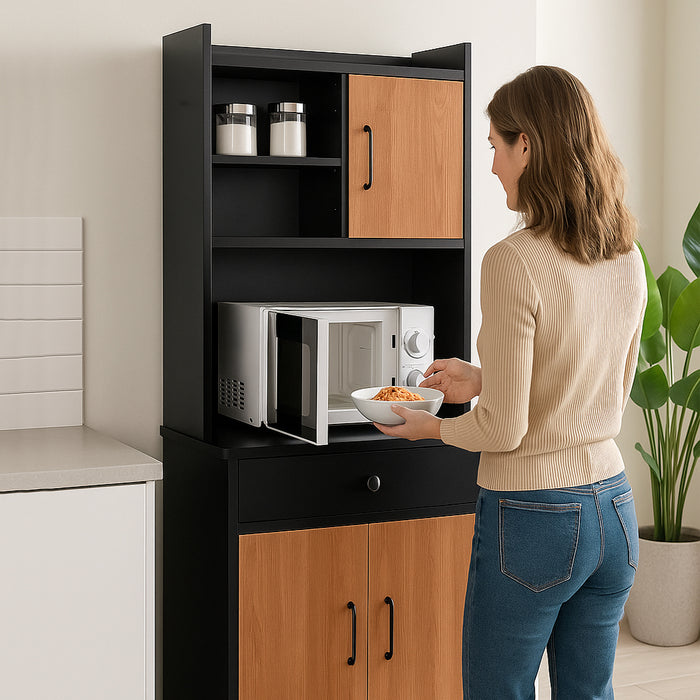 Armadio da Cucina Alto Credenza Multiuso Mobile Salvaspazio Nero e Quercia