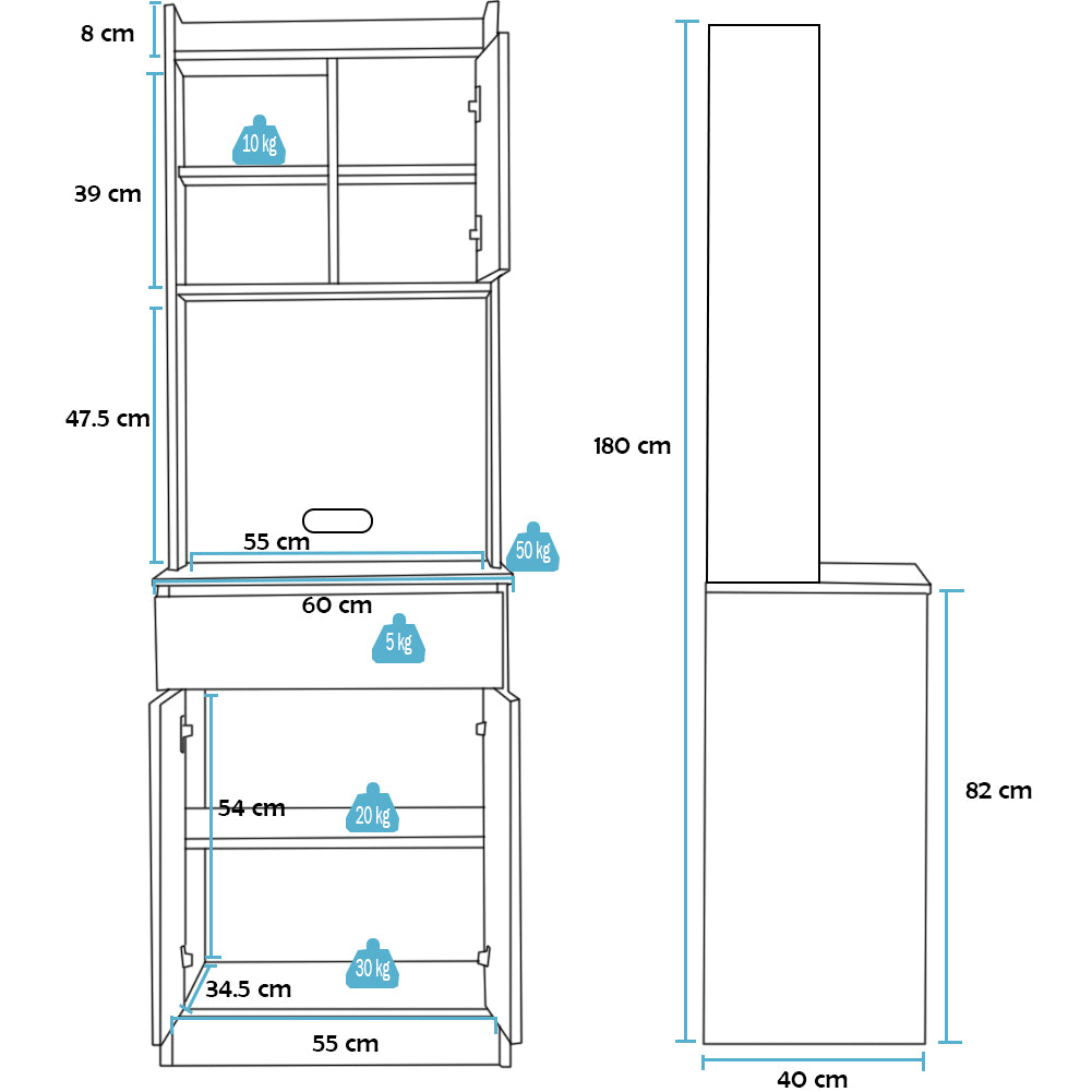 Armadio da Cucina Alto Credenza Multiuso Mobile Salvaspazio Nero e Quercia