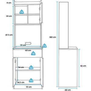 Armadio da Cucina Alto Credenza Multiuso Mobile Salvaspazio Nero e Quercia
