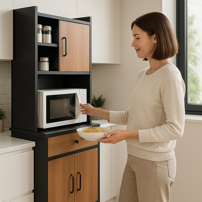 Armadio da Cucina Alto Credenza Multiuso Mobile Salvaspazio Nero e Quercia