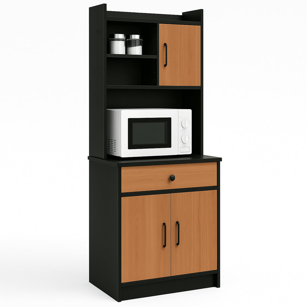 Armadio da Cucina Alto Credenza Multiuso Mobile Salvaspazio Nero e Quercia