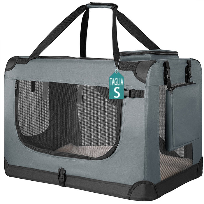 Borsa Trasportino Animali Domestici Pieghevole 50x34 H 36cm Cani e Gatti Grigio