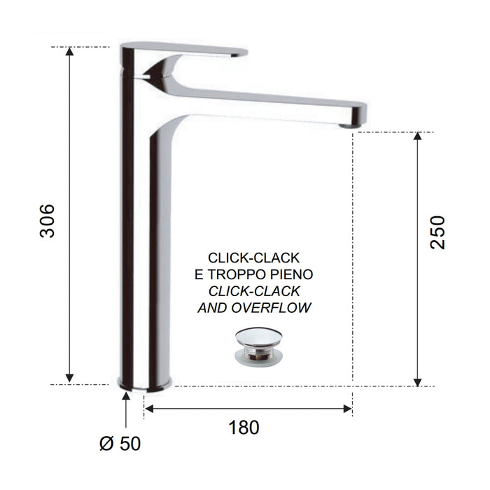 Class line miscelatore lavabo per bagno moderno con o senza piletta click clack