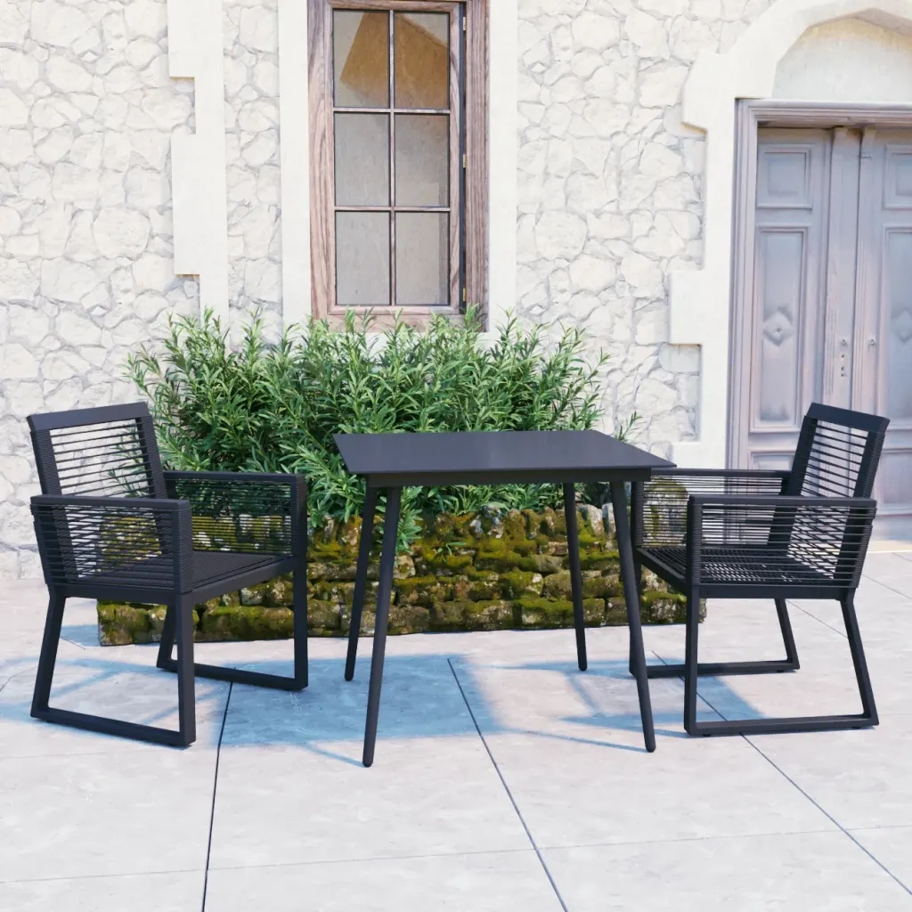 Set da Pranzo da Giardino 3 pz in Rattan PVC Nero cod mxl 44512