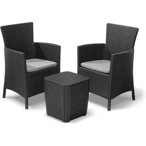 Set da Giardino Keter Iowa con Poltrone e Tavolino Contenitore Colore: Grafite