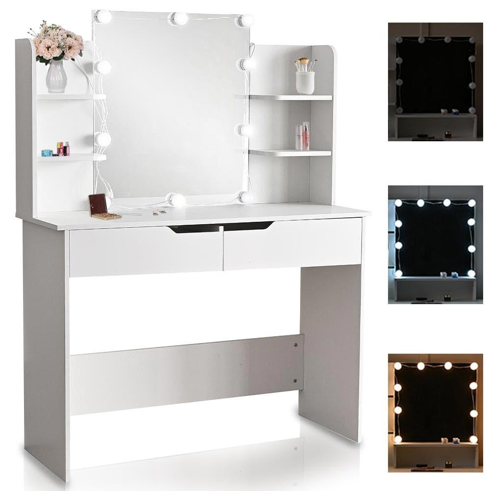 Toeletta Trucco Beatrice con Specchio 10 Luci Led Freddo e Caldo Specchiera