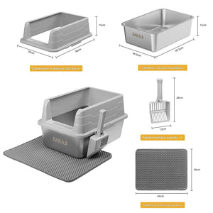 Lettiera per Gatti Grigio in Acciaio con Tappetino Capacità 25 Litri con Paletta