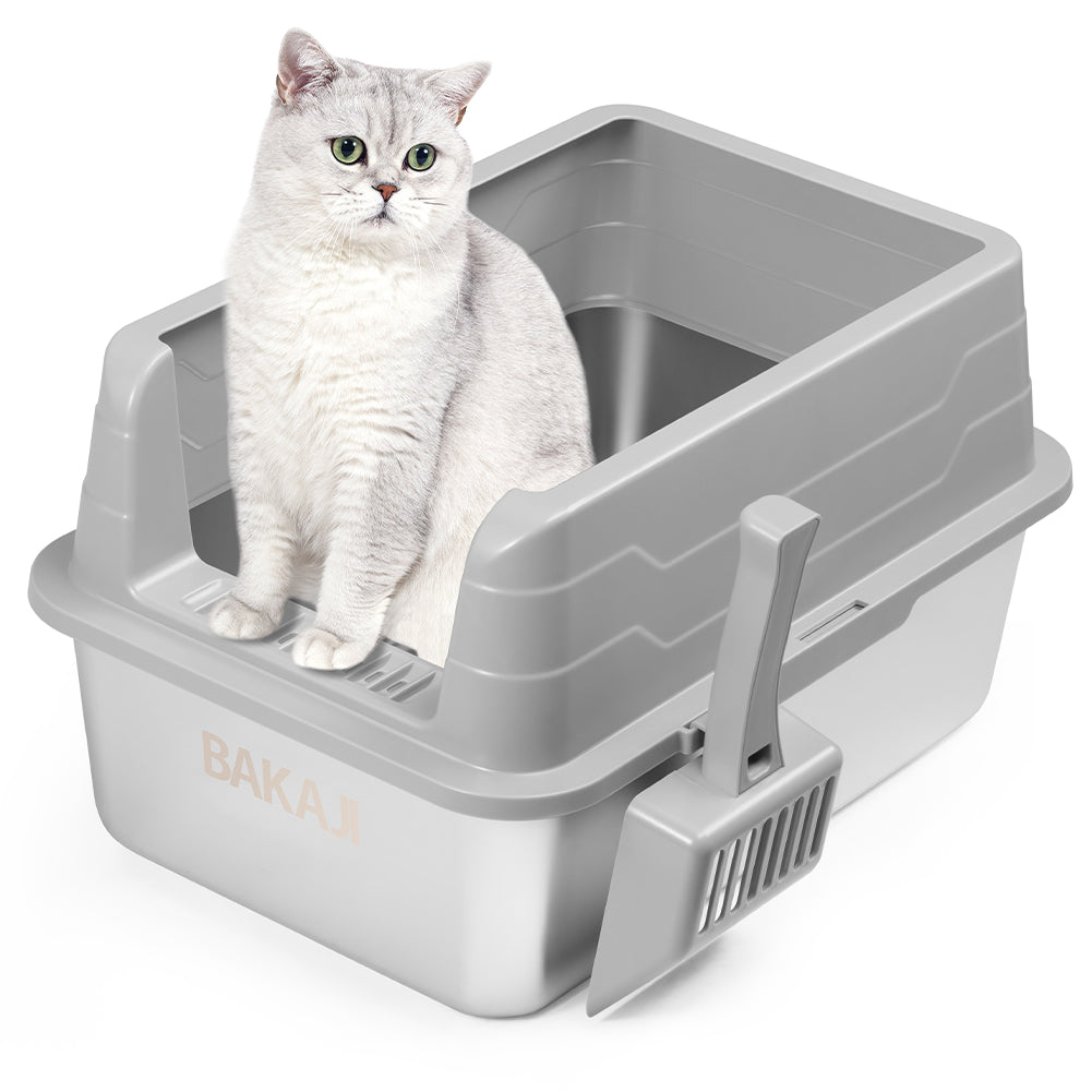 Lettiera per Gatti Grigio in Acciaio con Tappetino Capacità 25 Litri con Paletta