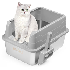 Lettiera per Gatti Grigio in Acciaio con Tappetino Capacità 25 Litri con Paletta