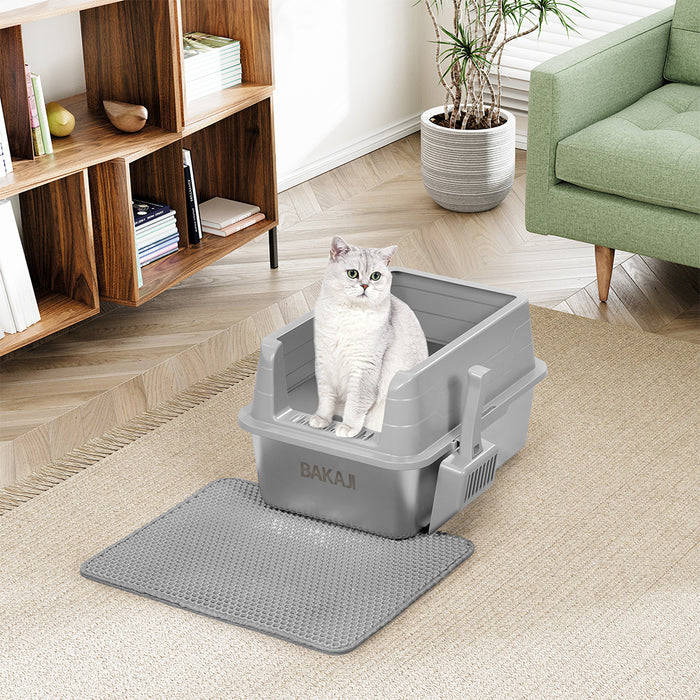 Lettiera per Gatti Grigio in Acciaio con Tappetino Capacità 25 Litri con Paletta