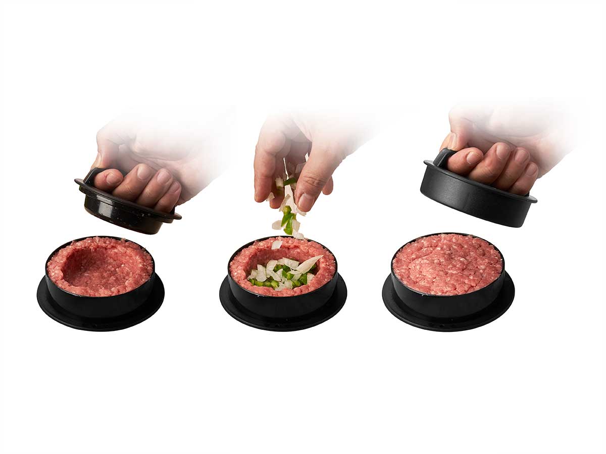 Pressa Hamburger 5 pezzi Antiaderente per Burger Ripieni e Classici Facile e Funzionale