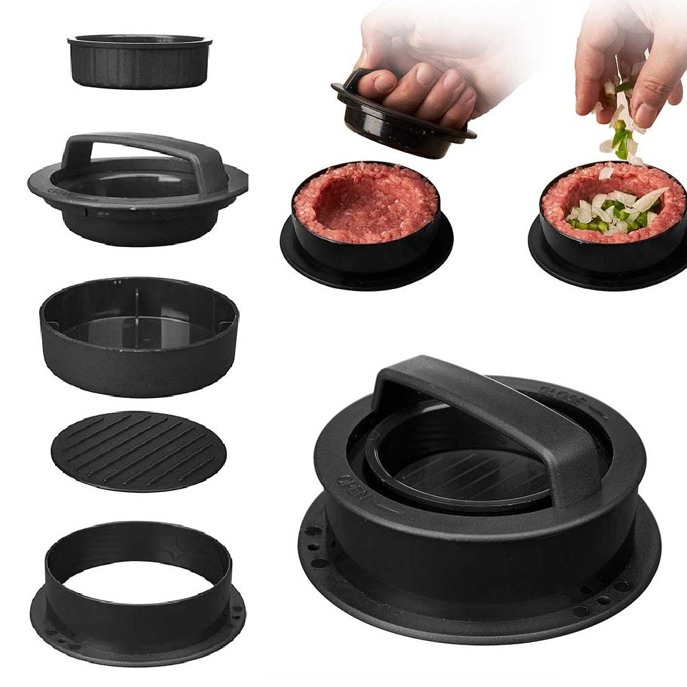 Pressa Hamburger 5 pezzi Antiaderente per Burger Ripieni e Classici Facile e Funzionale