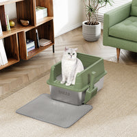 Lettiera per Gatti Verde in Acciaio con Tappetino Capacità 25 Litri con Paletta