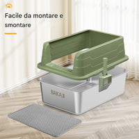 Lettiera per Gatti Verde in Acciaio con Tappetino Capacità 25 Litri con Paletta