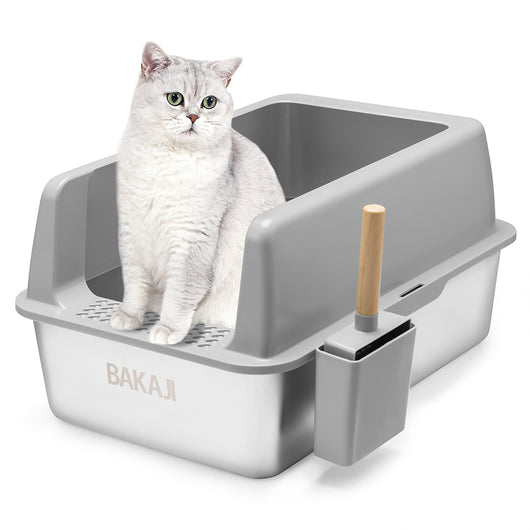 Lettiera per Gatti Grigia in Acciaio con Tappetino Capacità 35 Litri con Paletta