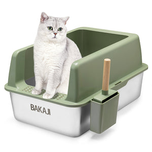 Lettiera per Gatti Verde in Acciaio con Tappetino Capacità 35 Litri con Paletta