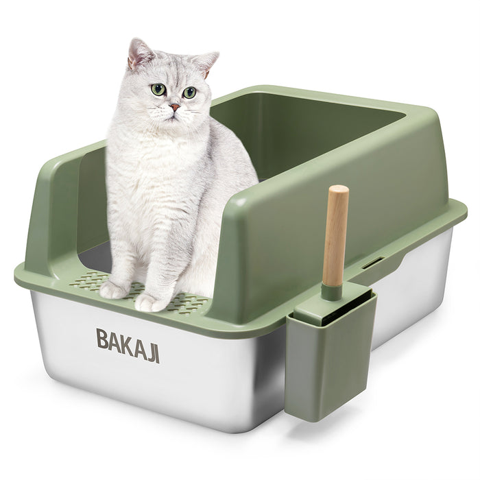 Lettiera per Gatti Verde in Acciaio con Tappetino Capacità 35 Litri con Paletta