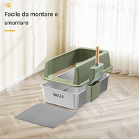 Lettiera per Gatti Verde in Acciaio con Tappetino Capacità 35 Litri con Paletta