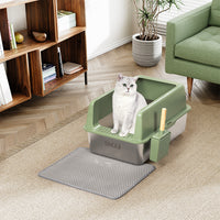 Lettiera per Gatti Verde in Acciaio con Tappetino Capacità 35 Litri con Paletta