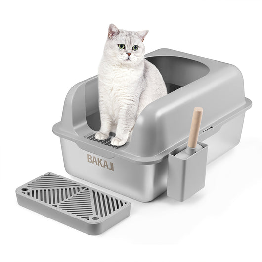 Lettiera per Gatti Acciaio con Tappetino e Pedana Anti Sabbiolina Capacità 35L