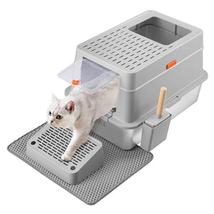 Lettiera per Gatti in Acciaio 35L Sportello Bloccabile e Pedana Anti Sabbiolina