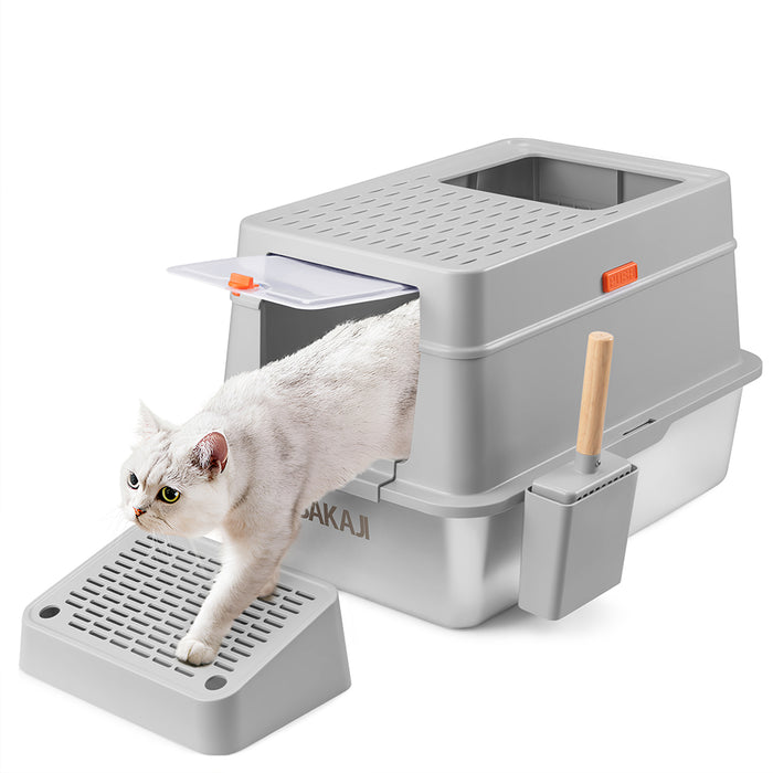 Lettiera per Gatti in Acciaio 35L Sportello Bloccabile e Pedana Anti Sabbiolina