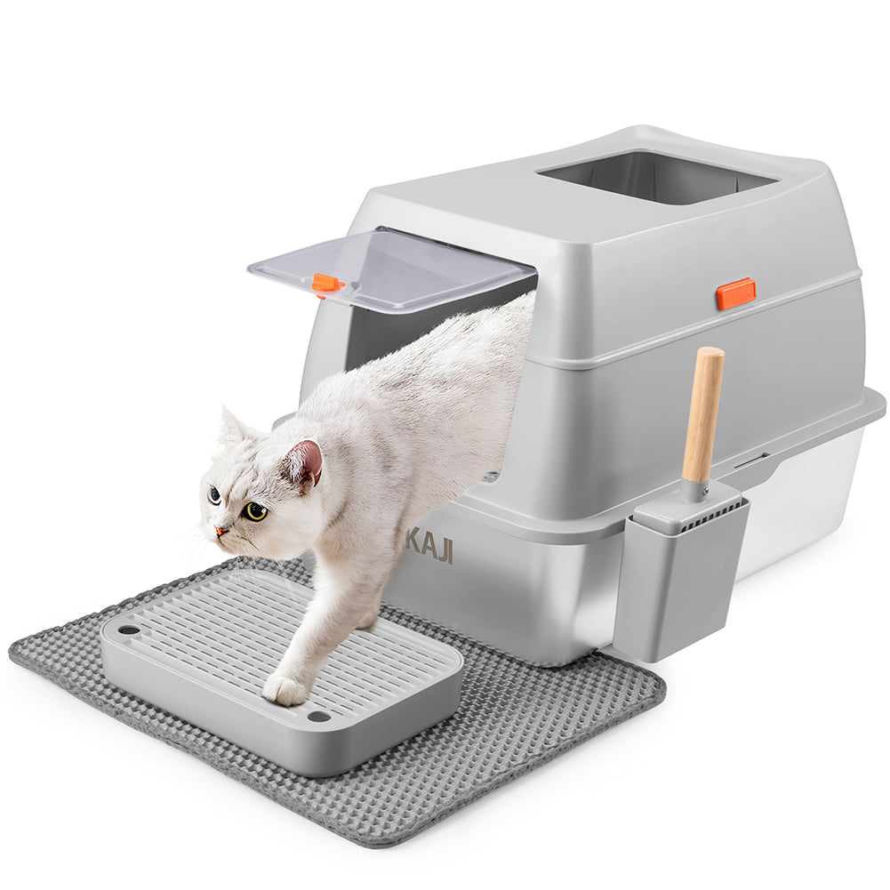Lettiera per Gatti in Acciaio 35L Sportello Paletta e Pedana Anti Sabbiolina