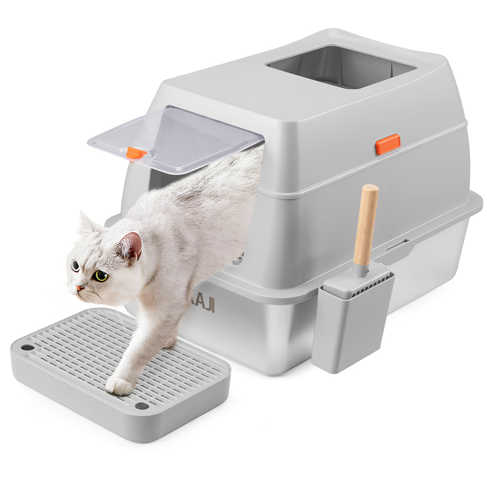 Lettiera per Gatti in Acciaio 35L Sportello Paletta e Pedana Anti Sabbiolina