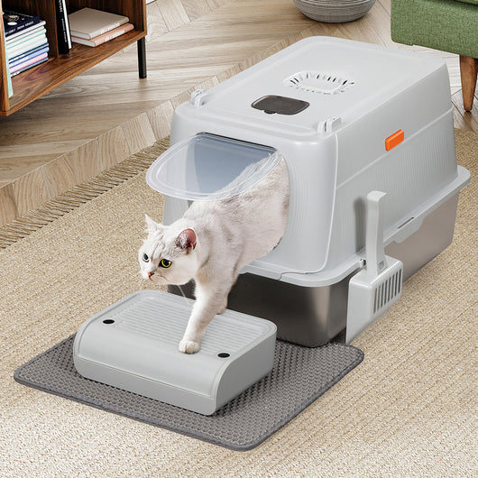Lettiera per Gatti in Acciaio 35 L con Filtro Antiodore e Pedaliera Anti Sabbia