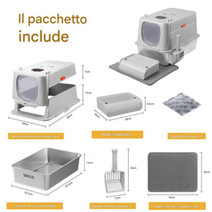 Lettiera per Gatti in Acciaio 35 L con Filtro Antiodore e Pedaliera Anti Sabbia