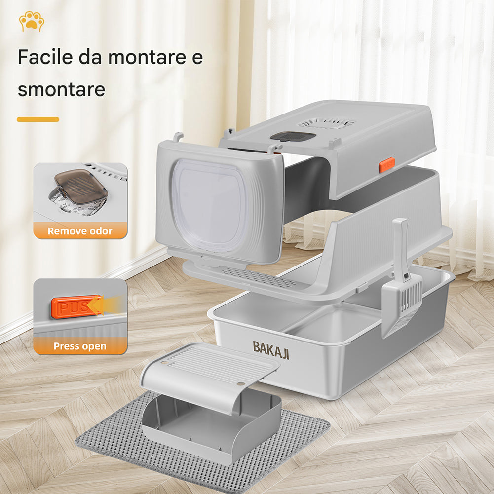 Lettiera per Gatti in Acciaio 35 L con Filtro Antiodore e Pedaliera Anti Sabbia