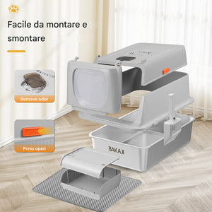 Lettiera per Gatti in Acciaio 35 L con Filtro Antiodore e Pedaliera Anti Sabbia