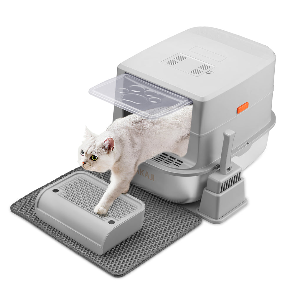 Lettiera per Gatti in Acciaio 36 Litri con Paletta e Pedana Raccogli Sabbiolina