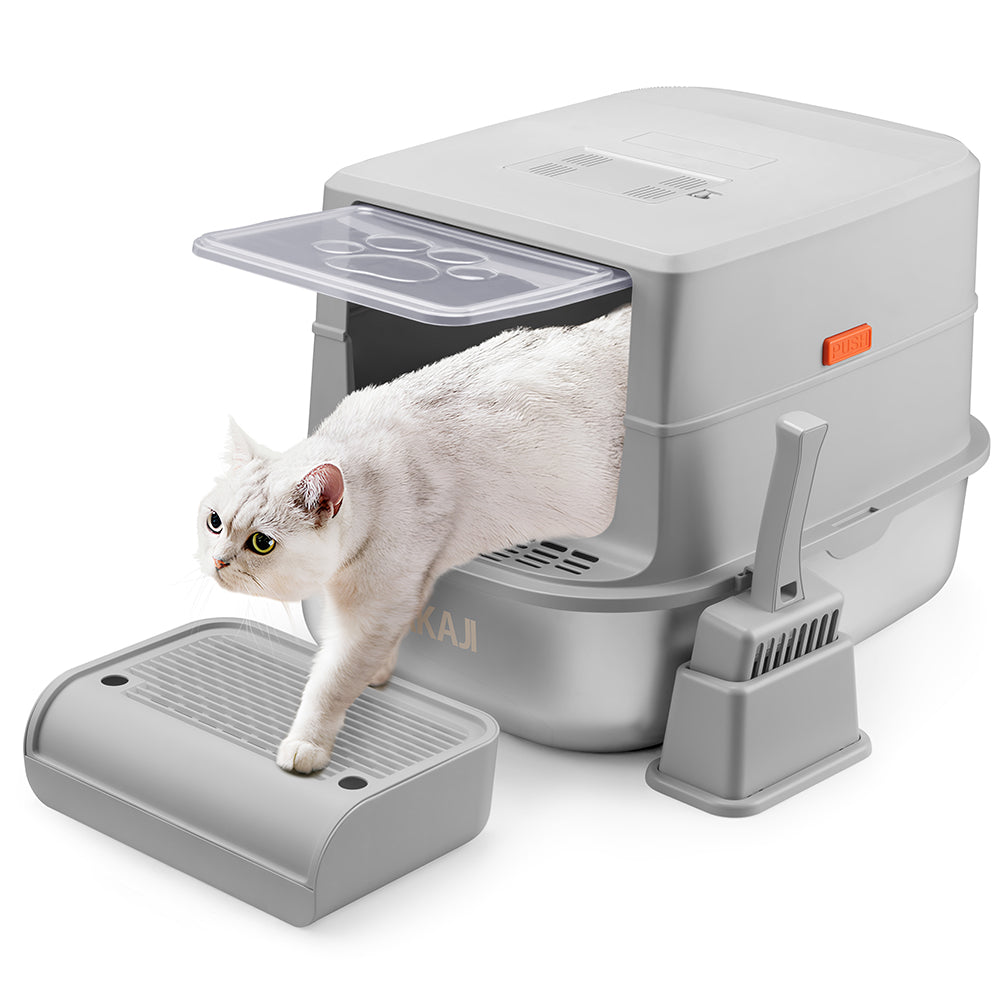 Lettiera per Gatti in Acciaio 36 Litri con Paletta e Pedana Raccogli Sabbiolina