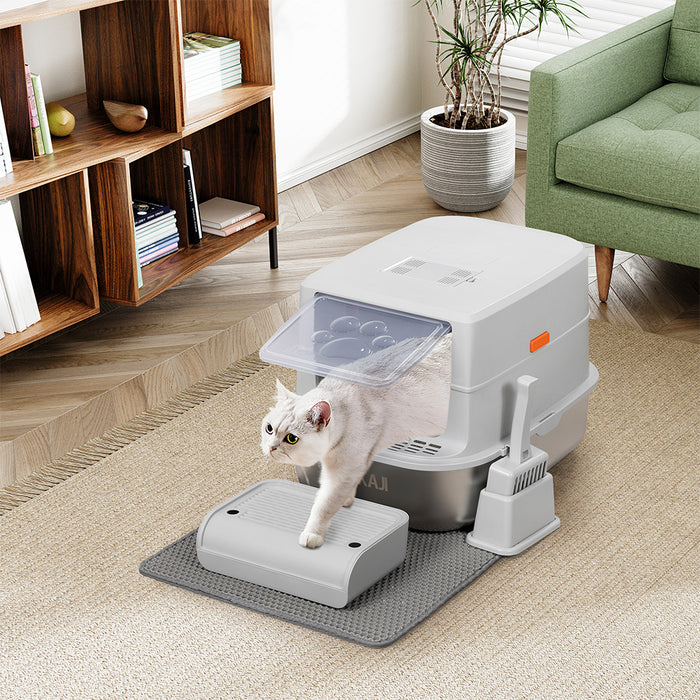 Lettiera per Gatti in Acciaio 36 Litri con Paletta e Pedana Raccogli Sabbiolina