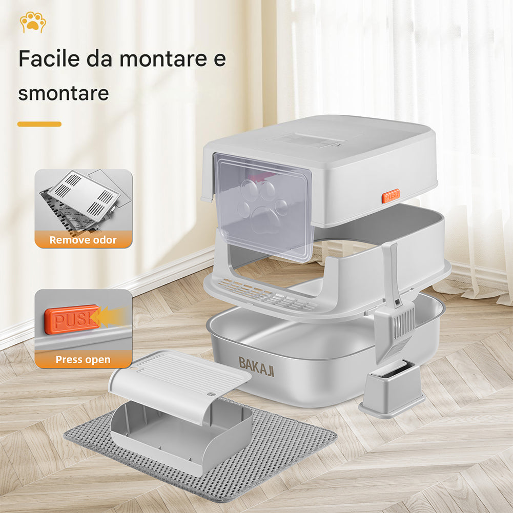Lettiera per Gatti in Acciaio 36 Litri con Paletta e Pedana Raccogli Sabbiolina