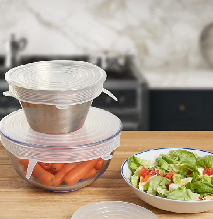 Coperchi in Silicone Elastici da Cucina 6 pezzi Lavabili per Ciotole e Pentole