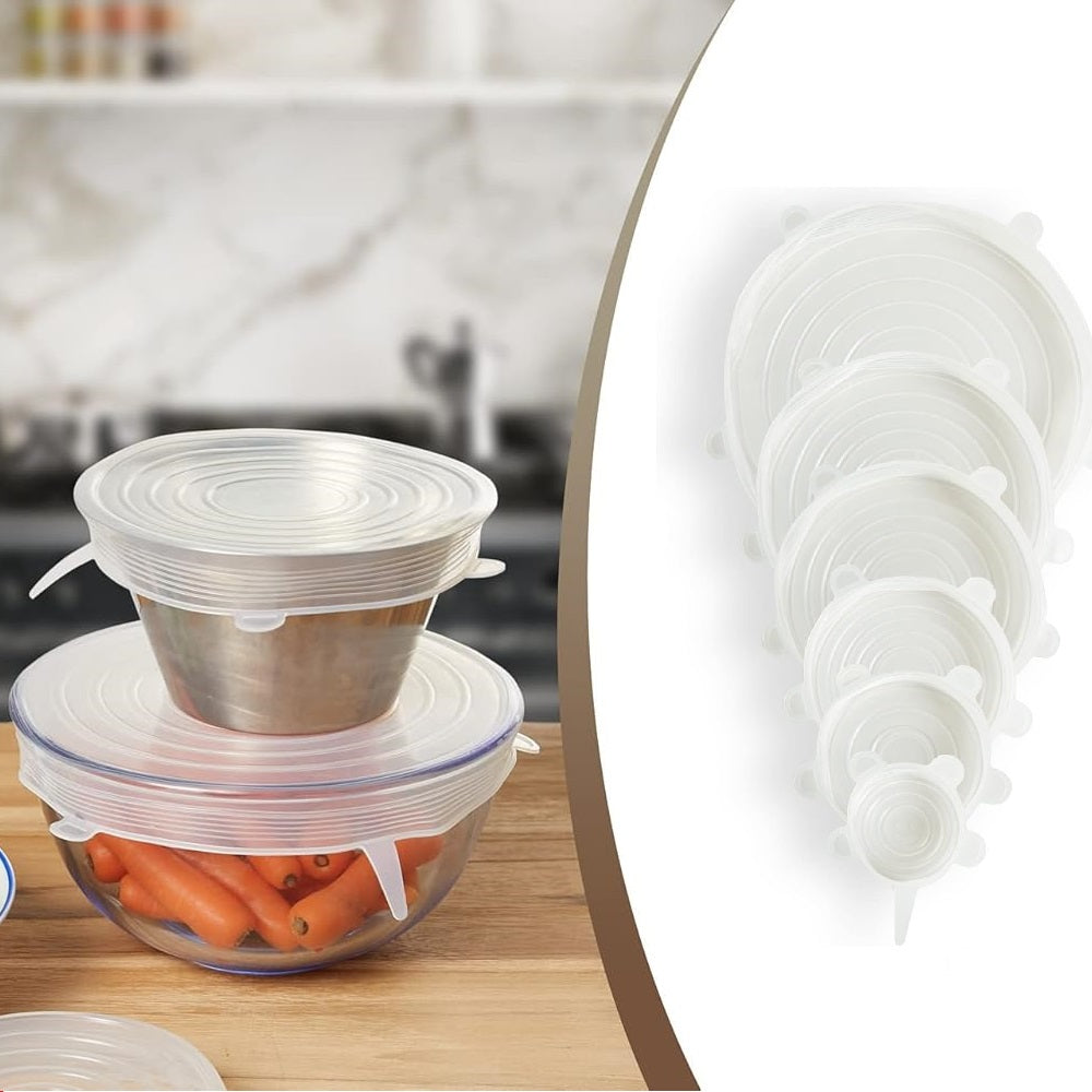Coperchi in Silicone Elastici da Cucina 6 pezzi Lavabili per Ciotole e Pentole