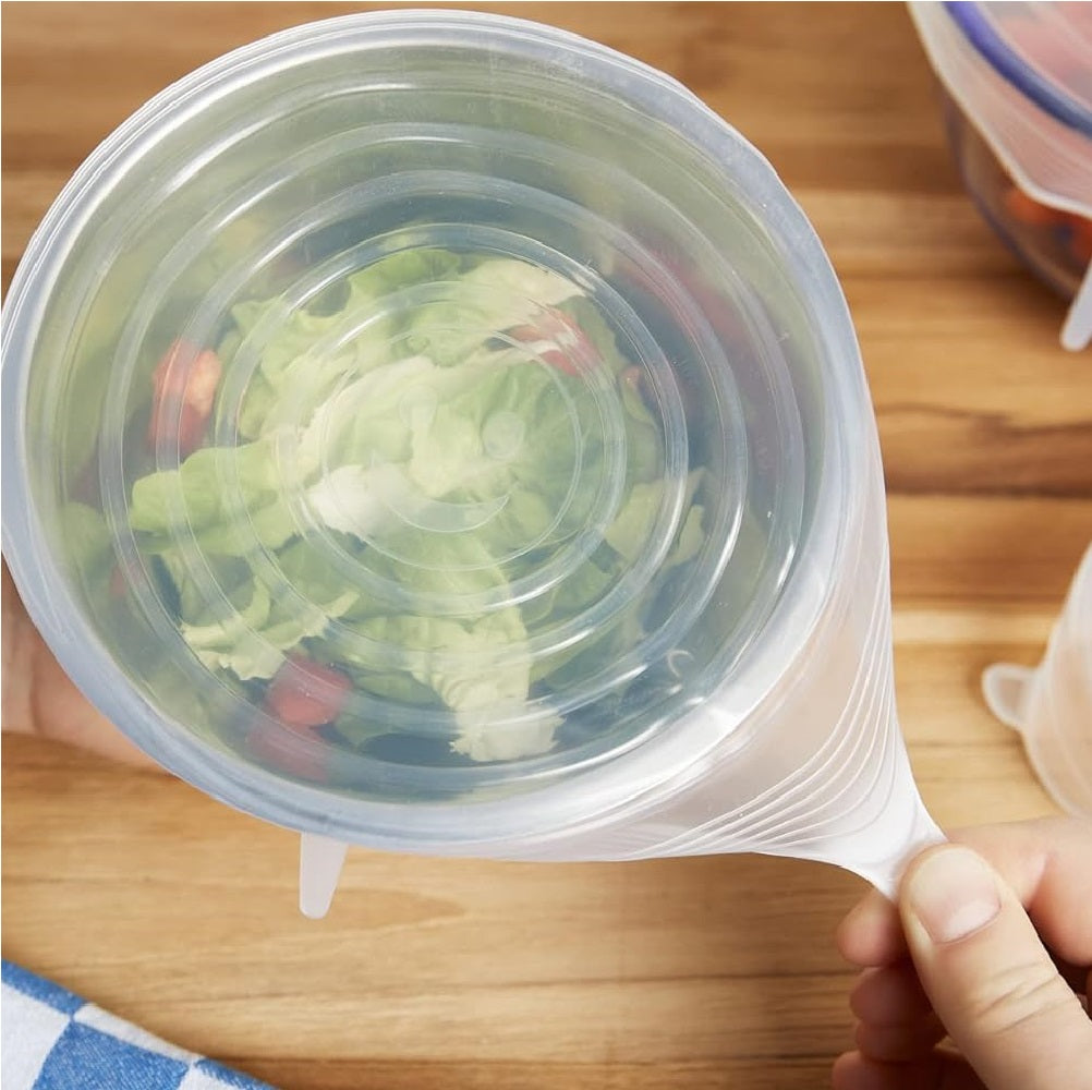 Coperchi in Silicone Elastici da Cucina 6 pezzi Lavabili per Ciotole e Pentole