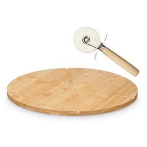 Tagliere Pizza Bambù 35cm con Rotella Taglia Pizza Ecologico e Robusto (6 Spicchi)