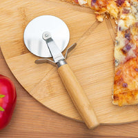 Tagliere Pizza Bambù 35cm con Rotella Taglia Pizza Ecologico e Robusto (6 Spicchi)