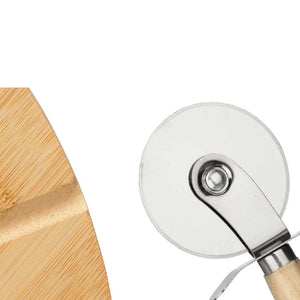 Tagliere Pizza Bambù 35cm con Rotella Taglia Pizza Ecologico e Robusto (6 Spicchi)