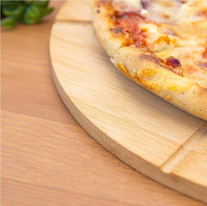 Tagliere Pizza Bambù 35cm con Rotella Taglia Pizza Ecologico e Robusto (6 Spicchi)